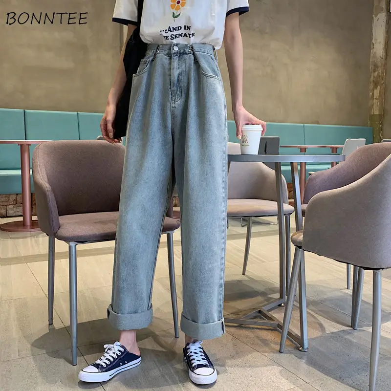 Женские широкие джинсы с высокой талией на молнии свободные уличные корейские
