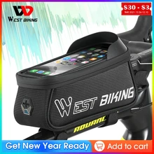 WEST BIKING Bicycle Bag Rainproof 6.9inch Phone Case Touchscreen MTB Road Bike Pannier Reflective Frame Bag Cycling Accessories