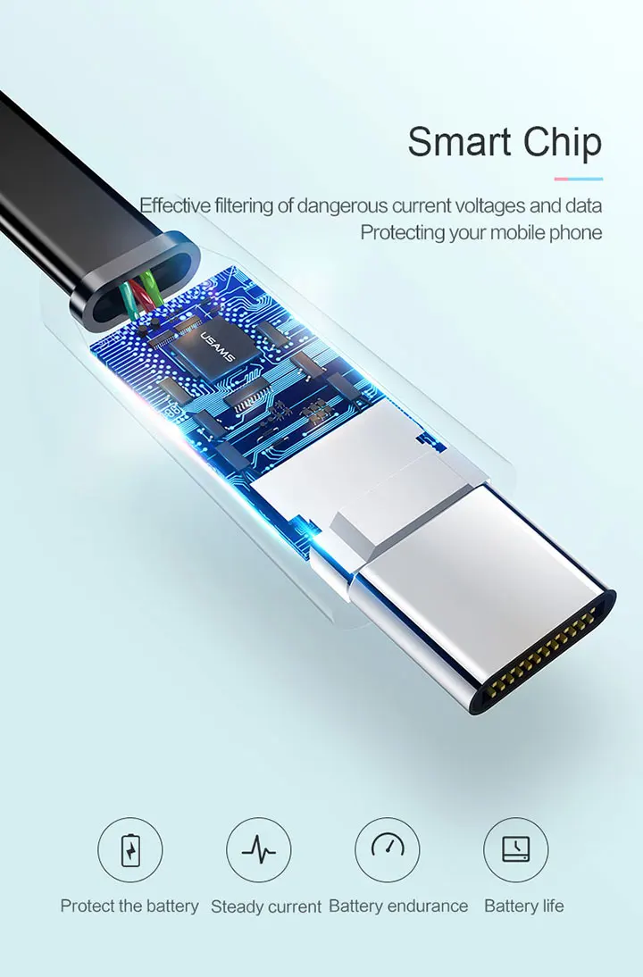 10 шт/много type C USB кабель, USAMS USB C кабель для samsung S9 s8 плюс кабель передачи данных для быстрой зарядки для Xiaomi 6 кабель зарядного устройства