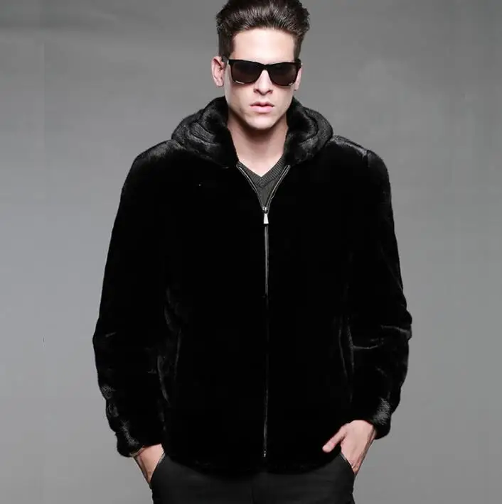 Мужская кожаная куртка с капюшоном из искусственного меха норки, теплая кожаная куртка с мехом, мужские свободные куртки на зиму и осень, ут...