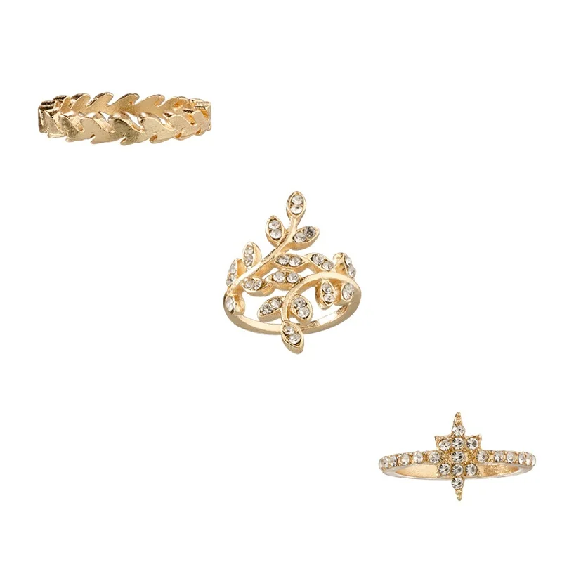 9 шт./компл. Модные кольца для женщин Нежный с украшением в виде кристаллов листья