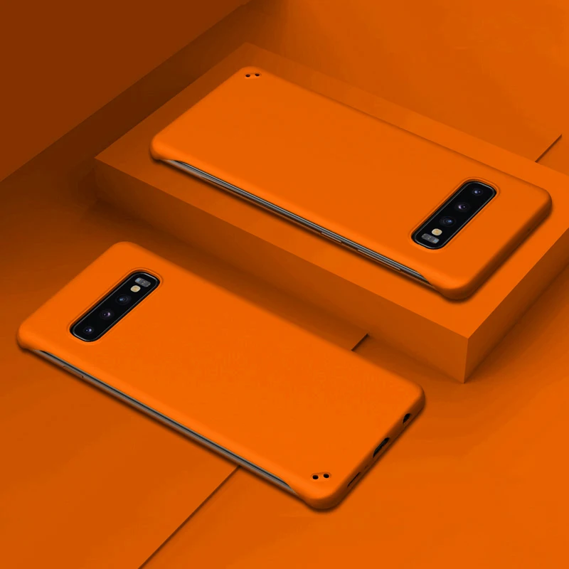 Тонкий Жесткий ПК Безрамное чехол для телефона для samsung Galaxy S9 S10 плюс S10e Примечание 10+ A10 A20 A30 A40 A50 A70 A7 A750 резиновый матовый чехол - Цвет: Оранжевый
