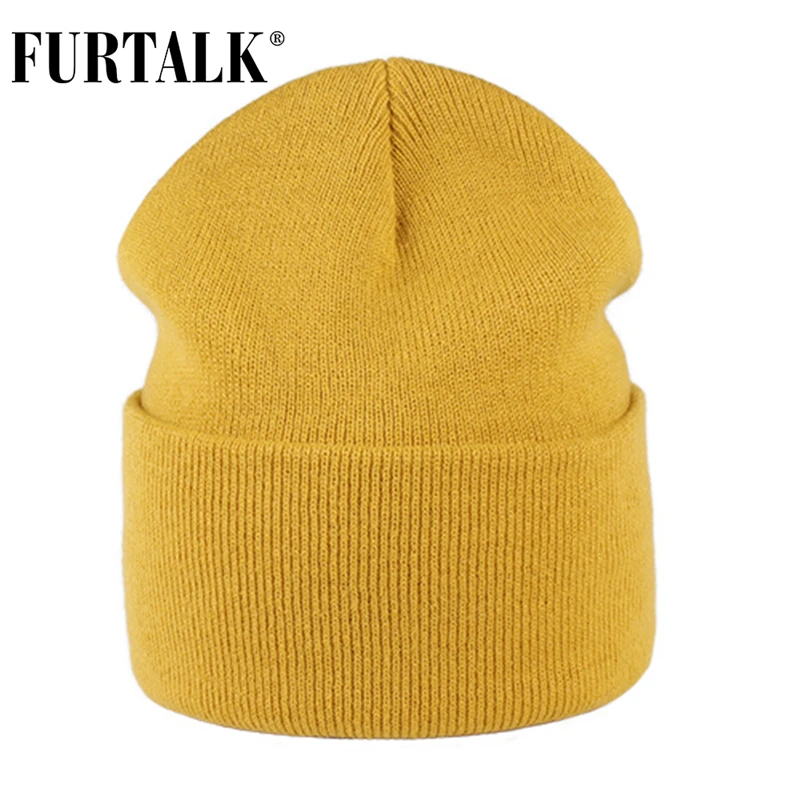 Женская вязаная шапка FURTALK розовая черная желтая Шапка бини на осень и зиму|braid