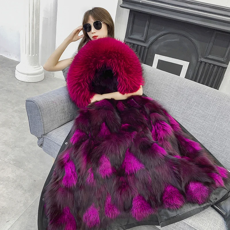 

Parka Real Fur Coat Female Fox Fur Coat Winter Jacket Women Raccoon Fur Collar Warm Long Jacket Plus Size Veste Femme MY