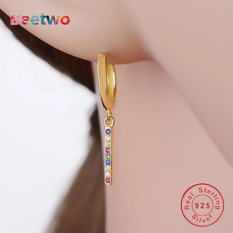 

925 Sterling Silver Bohemia Rainbow Tassel Dangle Hoop Earrings Brinco Women Earrings 925 Silver DIY Jewelry Berloque