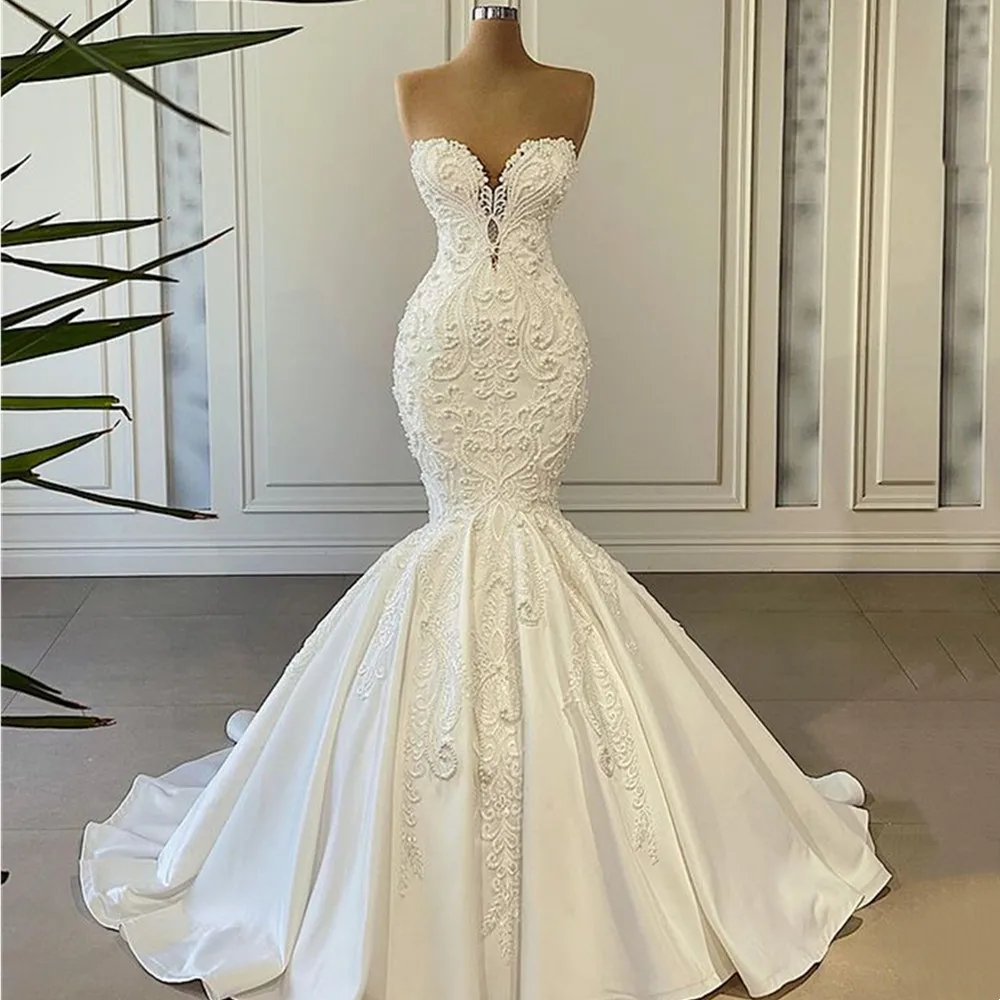 

Romantic Beads Lace Mermaid Wedding Dresses Robe de Mariage Sexy Sweetheart Neck Lace up Wedding Bridal Gowns Vestido De Noiva
