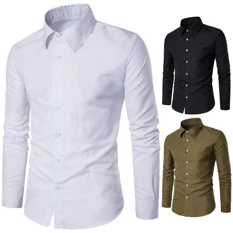 

high quality 2020 Spring Autumn simple Slim fit smart Casual solid shirt long sleeve men's Korean dress shirt camisa social