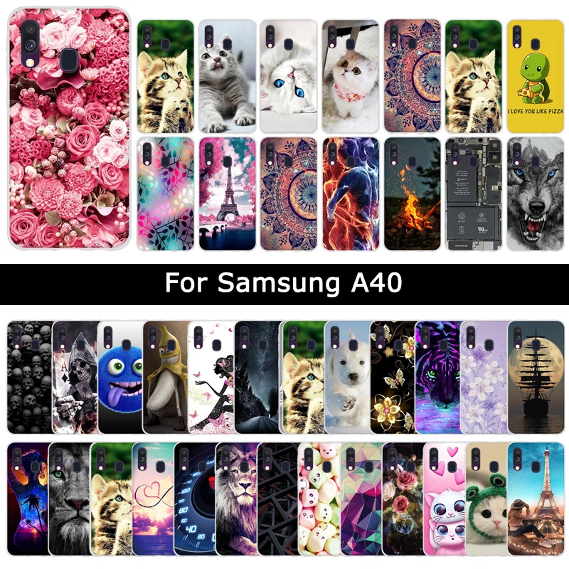 Роскошный мягкий Силиконовый ТПУ чехол для Samsung Galaxy A40 A 40 цветочный животный Кот