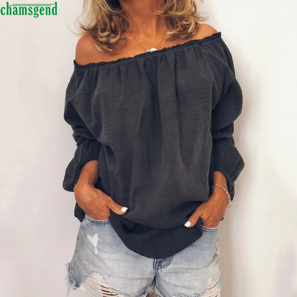 Женская рубашка с открытыми плечами Chamsgend однотонная льняная блузка длинным