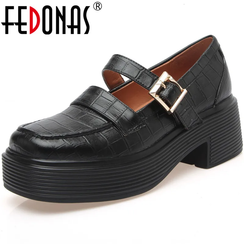 

FEDONAS Mary Jane Women Shoes 2021 Fashion Women Platform Chunky Heels Pumps For Women Genuine Leather Working Basic Shoes Woman