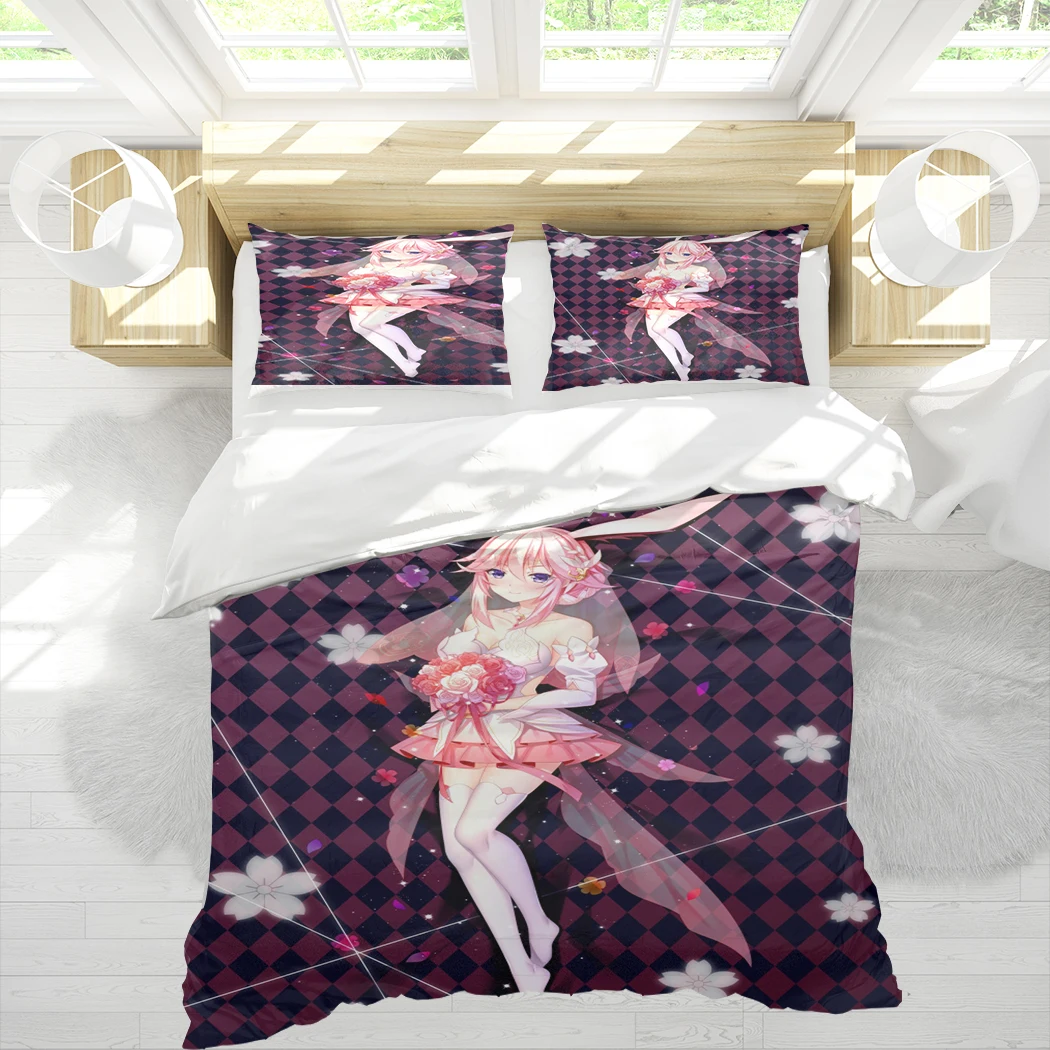 

Комплект постельного белья Honkai Impact 3rd Yae Sakura Anime 3D с принтом из 3 предметов пододеяльник