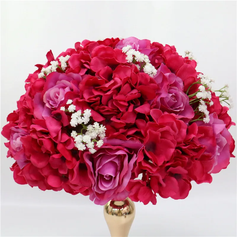 Rose red ball 35/40/50 искусственный цветок, стол, центральный венок, вечерние, свадебные декорации, дорога, свинец, цветок, шар, роза, Гортензия, Гипсофила - Цвет: Rose red ball