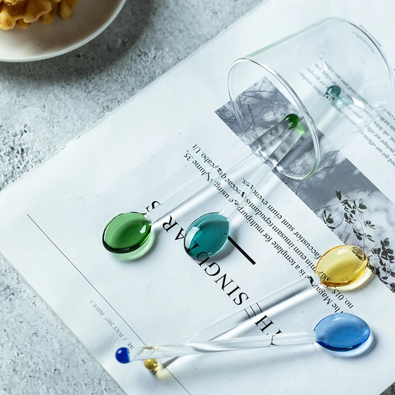 

Heat Resistant Glass Dinnerware Spoon Cocktail Drink Mixer Coffee Ice Cream Stir Bar Home Kitchen Drinking Accessories Bar Tools