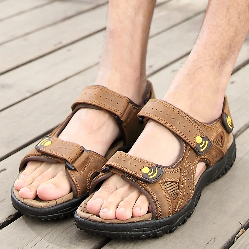 Летние модные пляжные сандалии Мужские Нескользящие на плоской подошве Дышащие