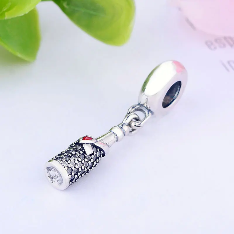 925 пробы Серебряная бутылка вина красная эмалированная Лента Любовь Циркон