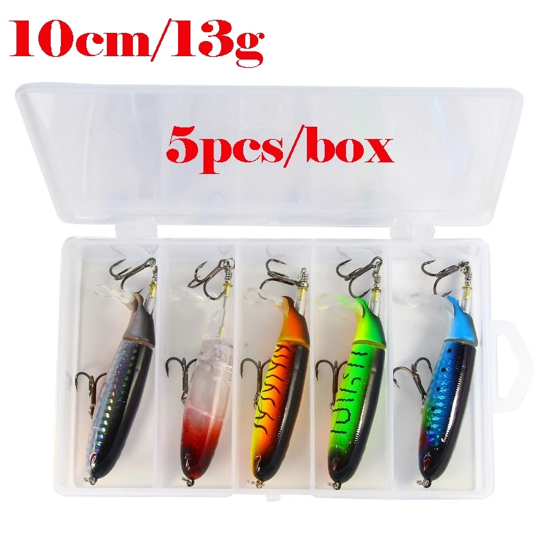 

5pcs/Box Topwater Fishing Lure Set 10cm/ 13g Whopper Popper Artificial Bait Hard Plopper Soft Rotating Tail Fishing Tackle Gear