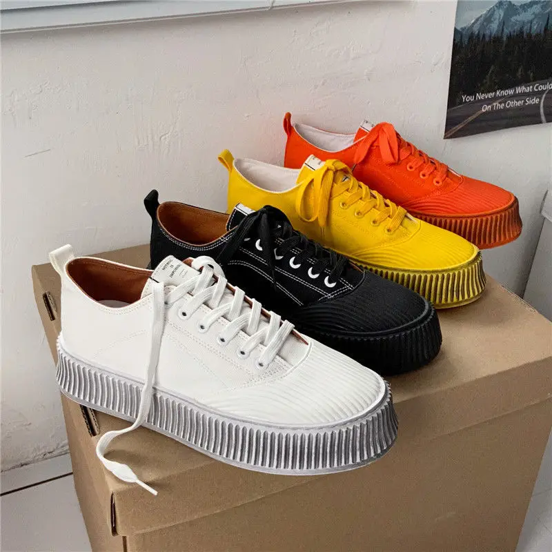 

Men's Canvas Shoes Fashion Orange Flat Platform Sneakers Men Espadrilles Comfortable Footwear Men Casual Shoes 2021 zapatillas