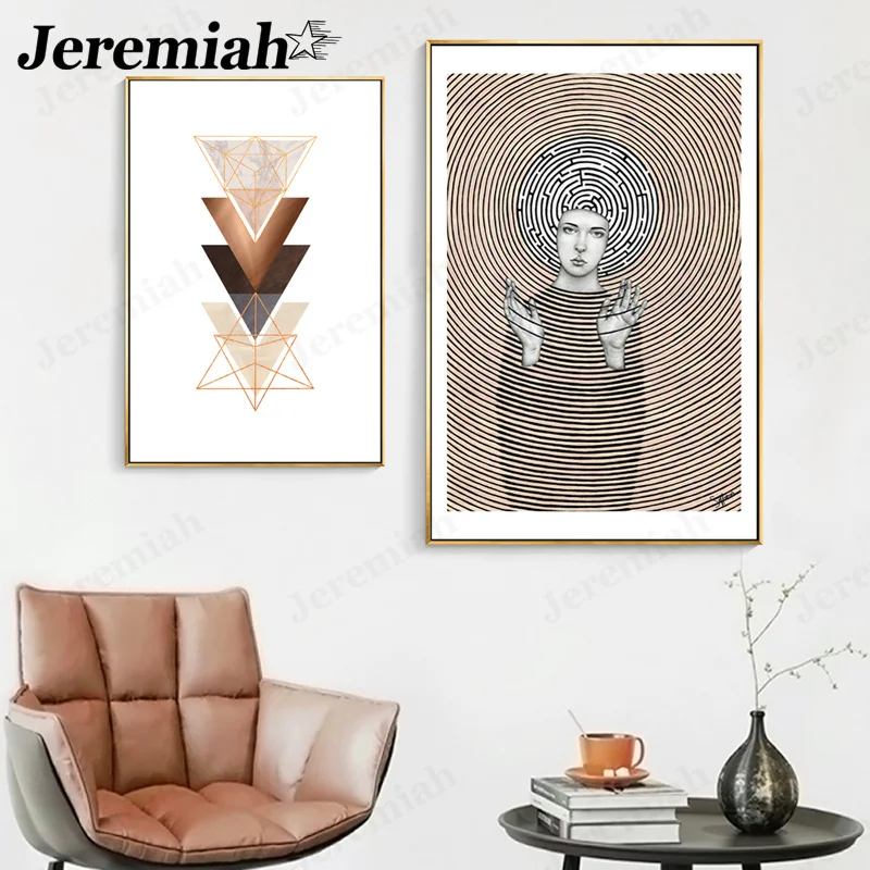 

Nordic Characters Canvas Poster Illustration Labyrinth Geometric Painting Abstract Wall Art Canvas Painting Living Room Decor