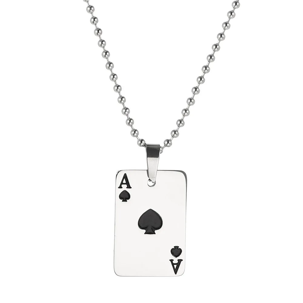 

Men Statement Poker Lucky Ace of Spades Pendant Necklace For Women Black Enamel Stainless Steel Chain Necklace Jewelry
