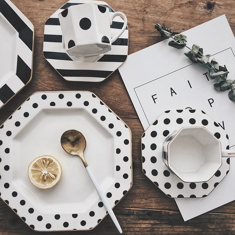 

Phnom Penh Ceramic Bowl Saucer set European Dinner Plate Set 9.5inch Oval Fish Plate Brief Stripe 7inch Salad Bowl