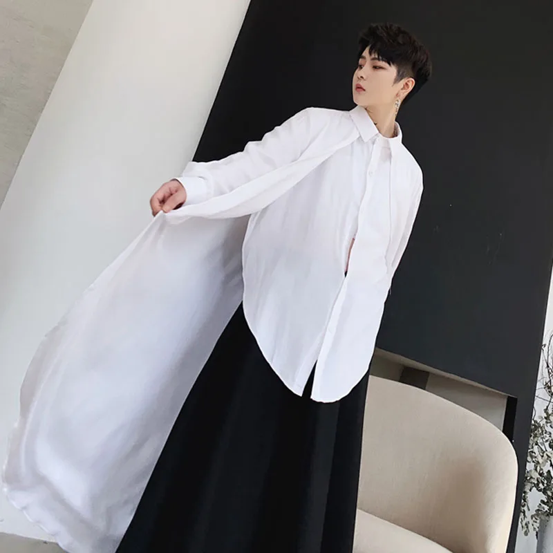 Мужская повседневная накидка с длинным рукавом свободная черная или белая