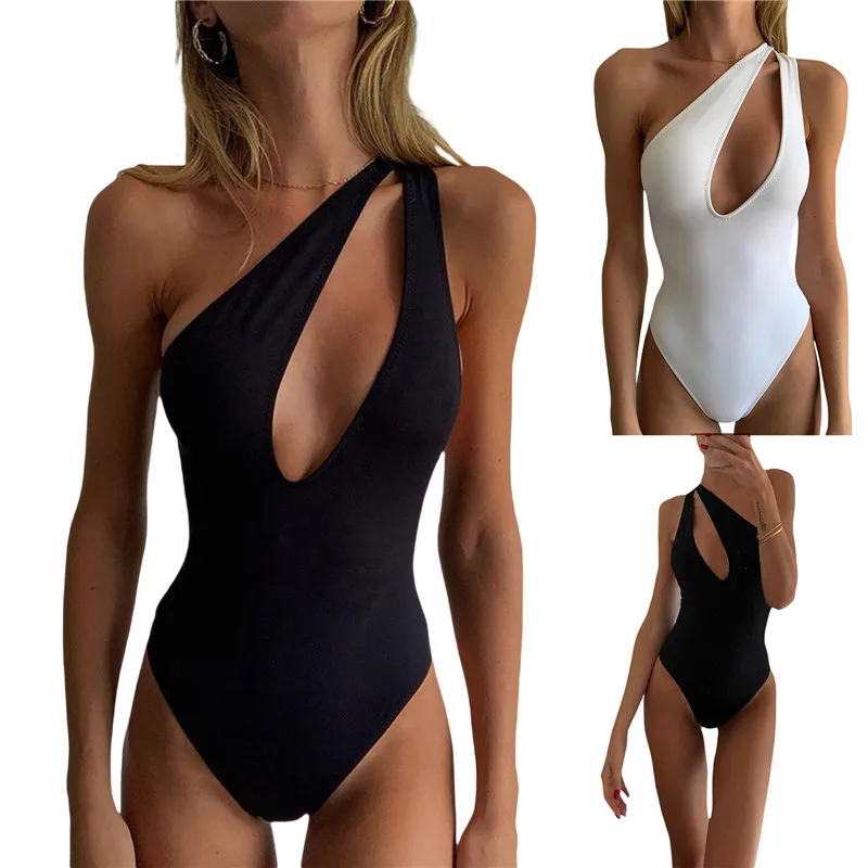 

Женское однотонное боди на одно плечо, с высокой талией