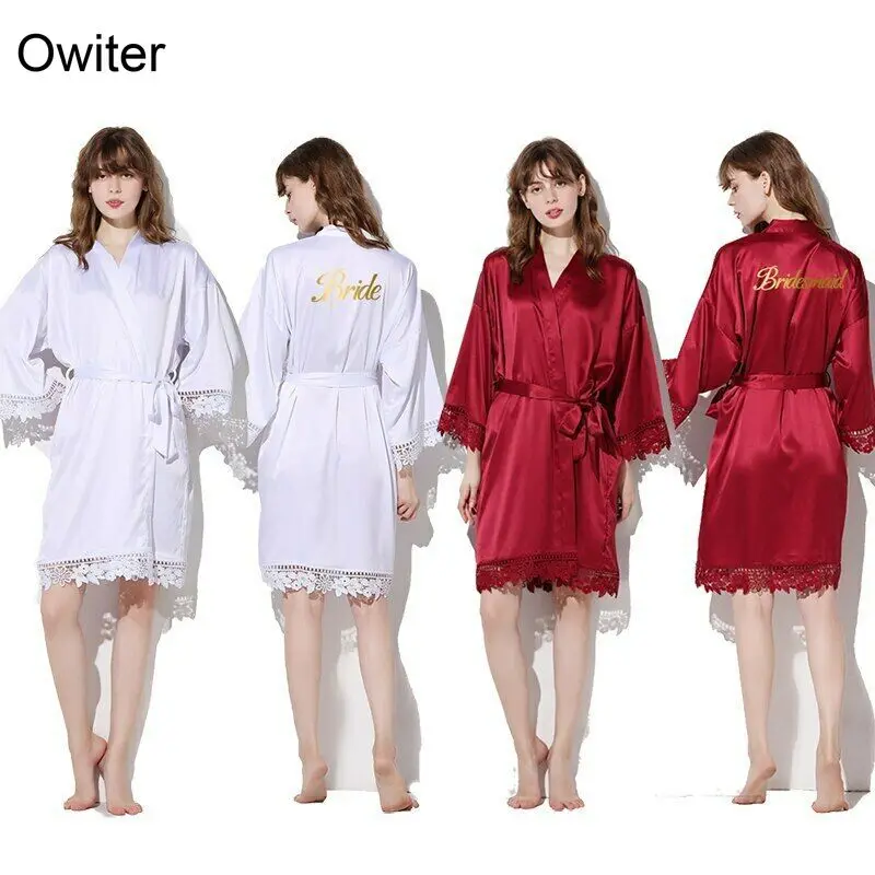 

Matt Satin Robe Lace Bridesmaid Bride Robes Bathrobe Wedding Bridal Sleepwear Bridesmaid Robes Robes for Women