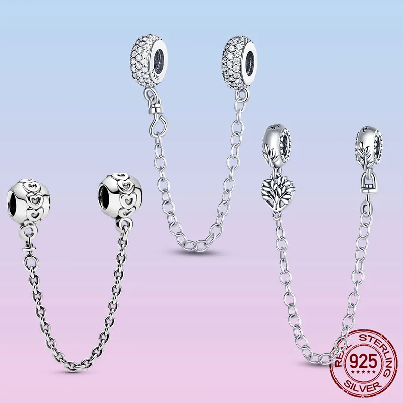 

Серебряная Защитная цепочка, искусственная Серебряная лента сердца, безопасная цепочка, бусины-шармы, подходят для оригинального браслета ...