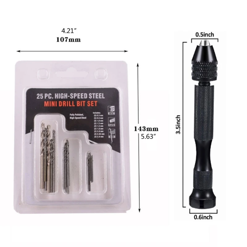 

918F 26Pcs Hand Drill Bits Set Woodworking Hand Mini Drill for Model Resin Jewelry