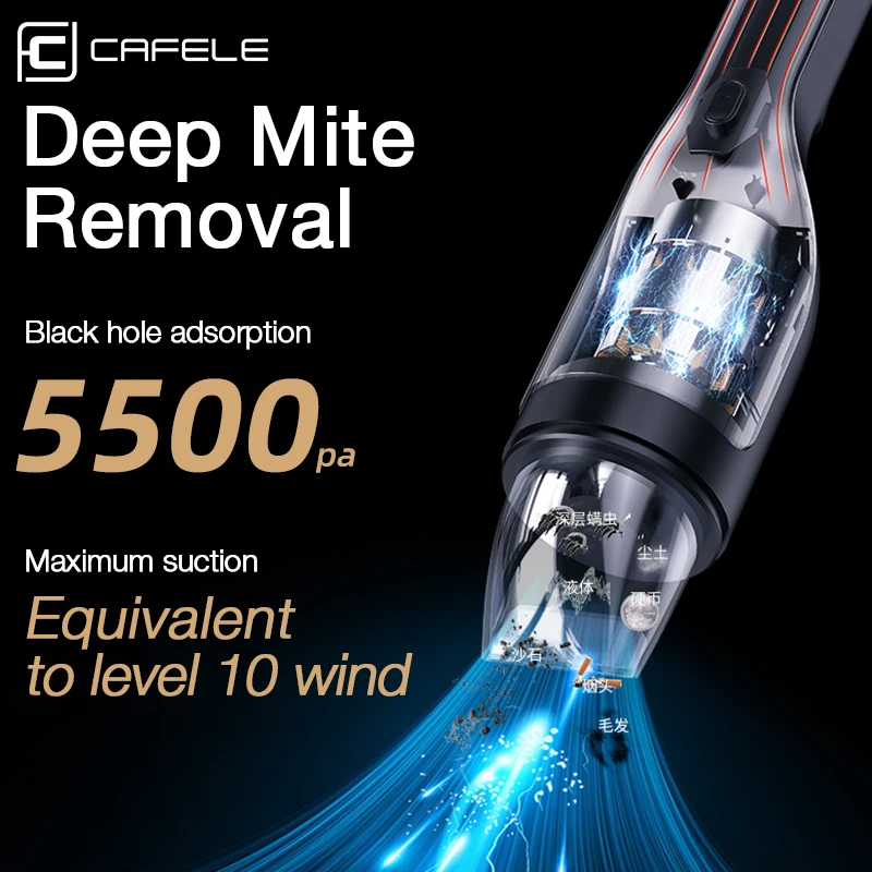 CAFELE Mini Car Vacuum Cleaner Wireless 80W 5500Pa Rechargeable Handheld Cyclone Filter Wet/Dry Auto пылесос автобильный |
