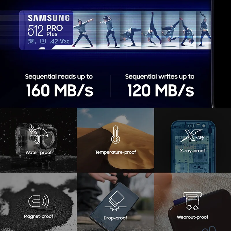 SAMSUNG карта памяти PRO Plus MicroSD 128 ГБ 256 512 Гб 160 МБ/с./с C10 U3 V30 Microsd Micro SD SDXC 2021 Новинка |