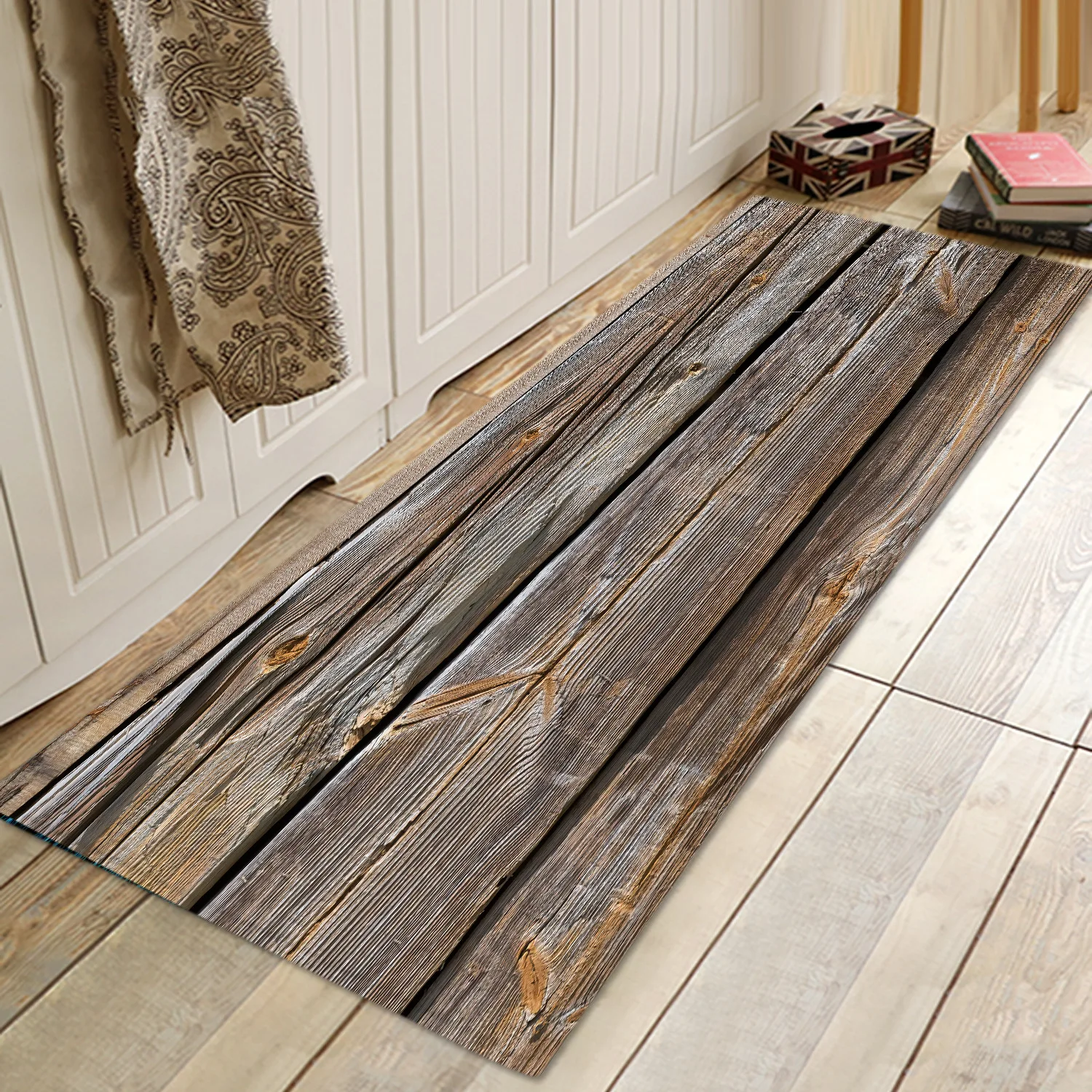 

Rugs for Kitchen Wood Striped Print Entrance Mats Non-slip Door Mat Absorbent Kitchen Mat Bath Carpet Washable Bedroom Floor Rug
