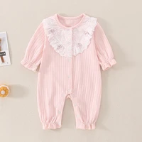 spring autumn baby girls romper round collar long sleeves jumpsuit infant clothes pink 0 2y