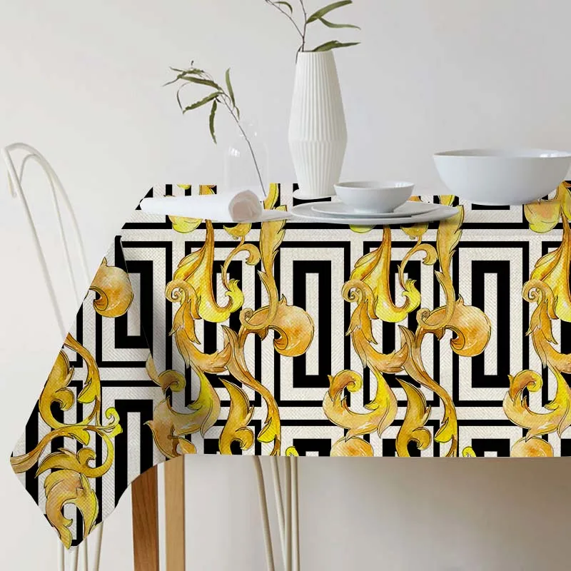 

Golden geometric pattern Decorative Tablecloth Dining Table Cover Kitchen Home club Party wedding Decor friend gift table cloth