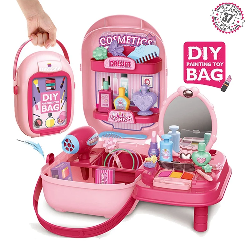 

Kids Pretend Play Make Up Case Simulation Beauty Salon Play Set Accessories Suitcase Storage Box Role Play Cosmetics Toy