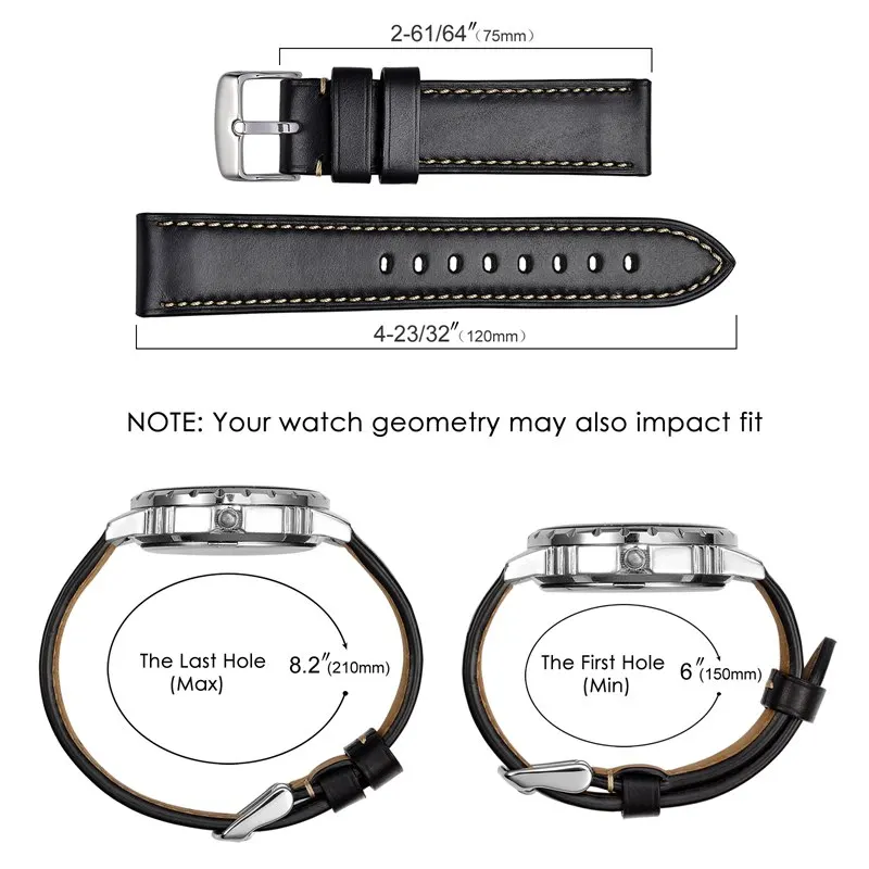 Anbeer Leather Watchband 18mm 19mm 20mm 21mm 22mm 23mm 24mm Men Women Black Brown Horween Leather Calfskin Watch Strap Bracelet