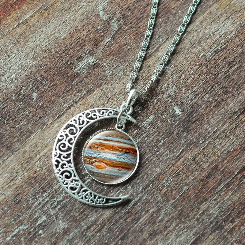 2019 Nebula Galaxy Pendant Necklace Handmade Universe Planet Jewelry Charm Crescent Moon Chain for Women Men | Украшения и