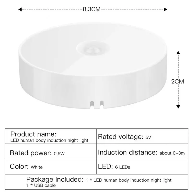 6 Pcs Motion Sensor LED Night Light USB Rechargeable Energy-saving Intelligent Body Induction Lamp For Bedroom Washroom Stairs | Лампы и