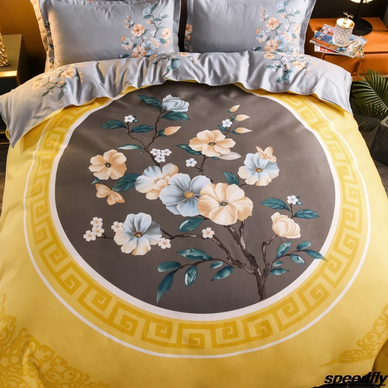 

Luxury Egyptian Galloping Horse Cotton Printed Wedding Gift Bedding Sets Orange Bedding Bedroom Sheet King Size Comforter Set