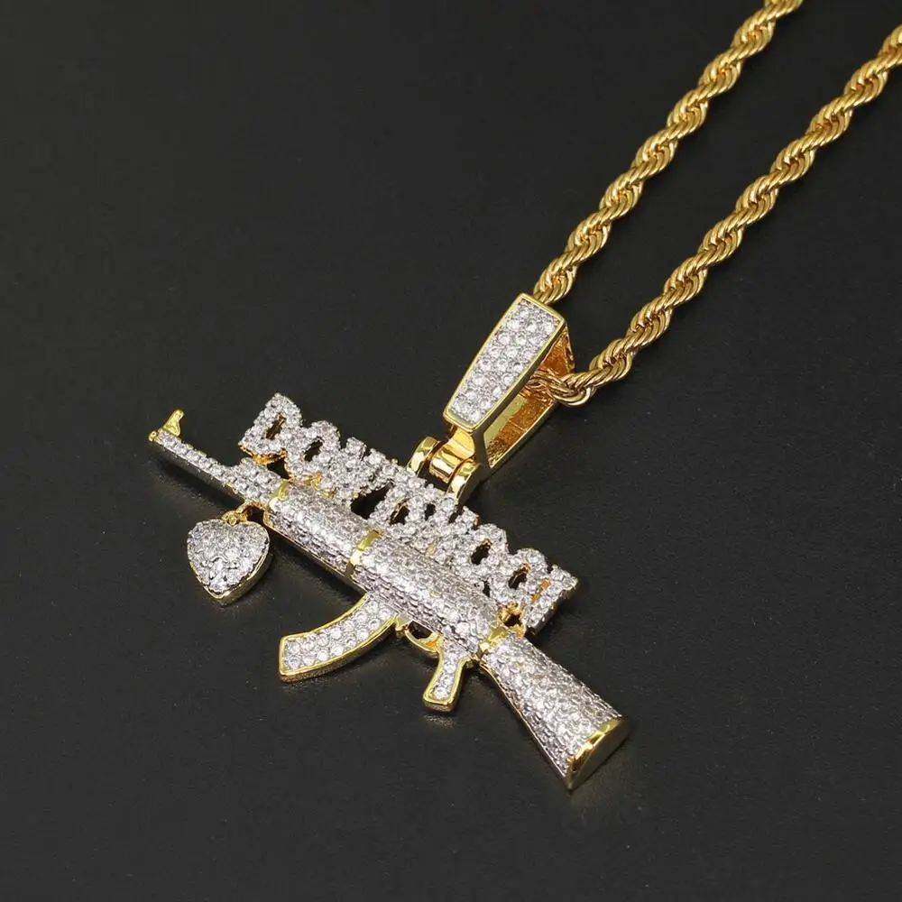 Ожерелье с подвесками AK 47 CS GO Gun Dont Shoot для мужчин с микроинкрустацией AAA-класса из блестящего искусственного циркония, украшение в стиле хип-хоп рэпера.