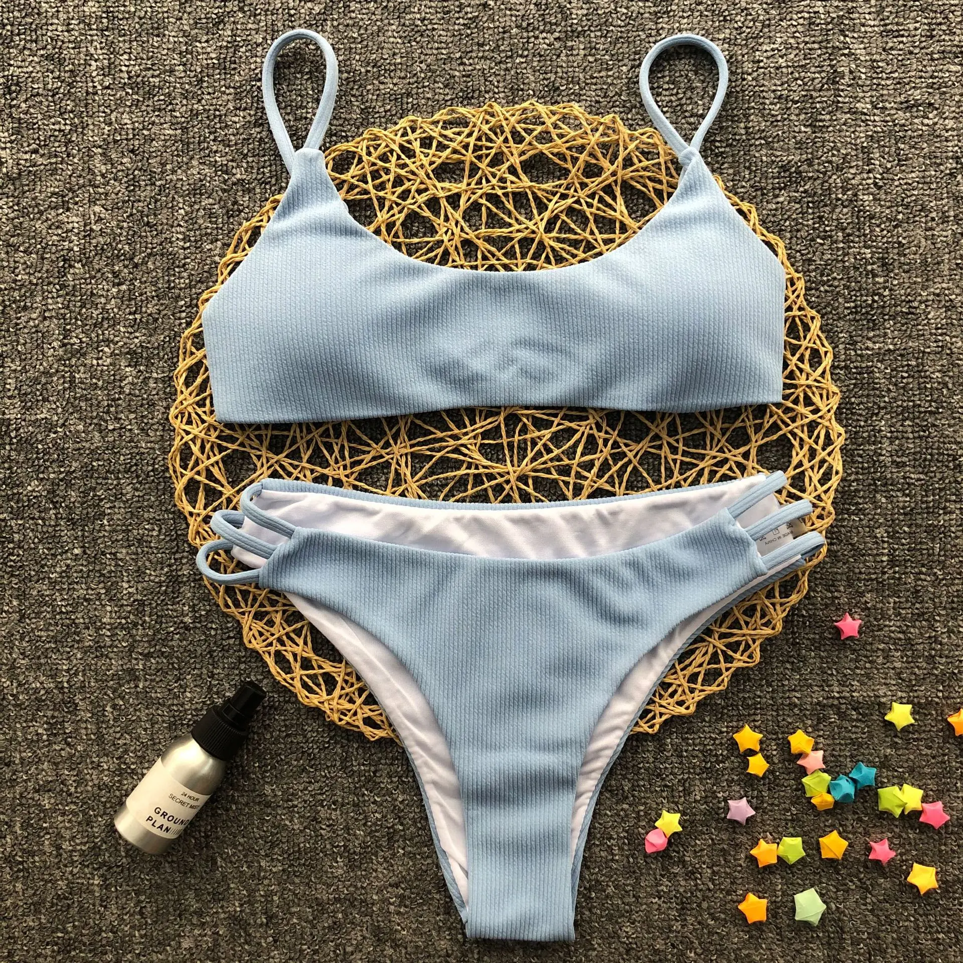

Sexy Women's Swimsuit Low Waist Bikinis 2021 New Women Swimwear Solid Two-pieces Bikini Set Bather Ribbed Bathing Suit Beachwear