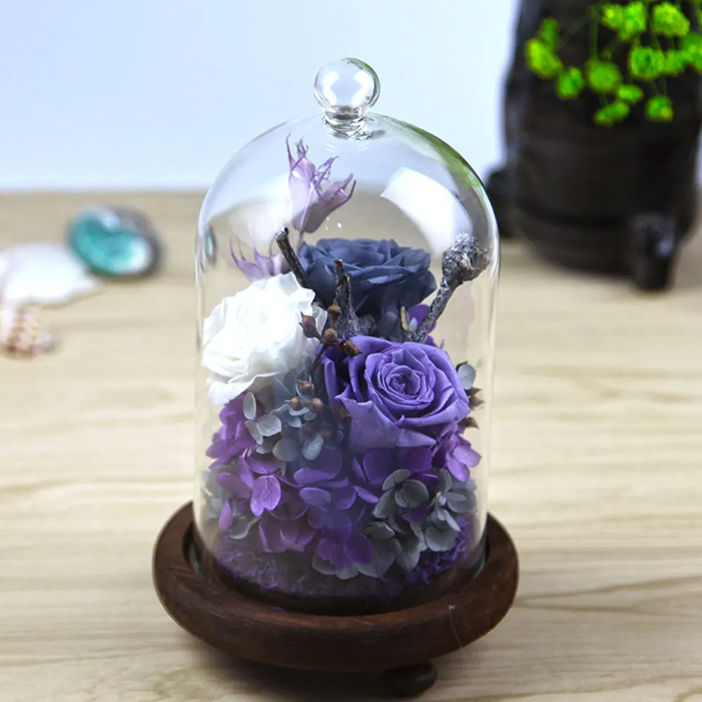 3 шт. натуральная вечная жизнь Роза в стеклянном куполе на деревянной базе