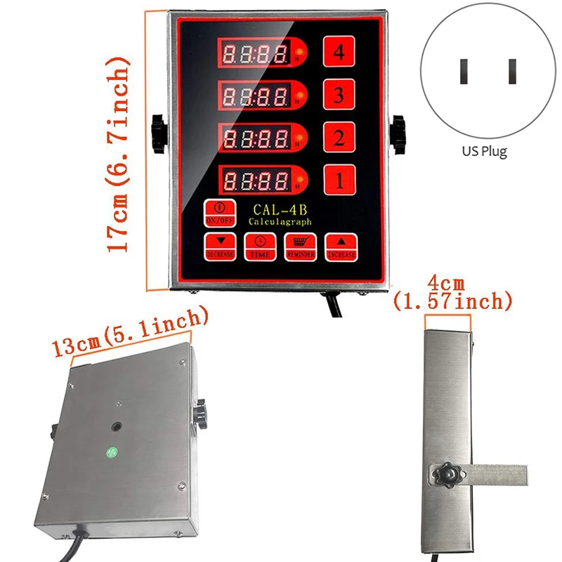 US Plug Commercial 4 Channel Kitchen Timer Restaurant Loud Alarm Adjustable Cooking Reminder Stainless Steel Clear LED Di | Инструменты
