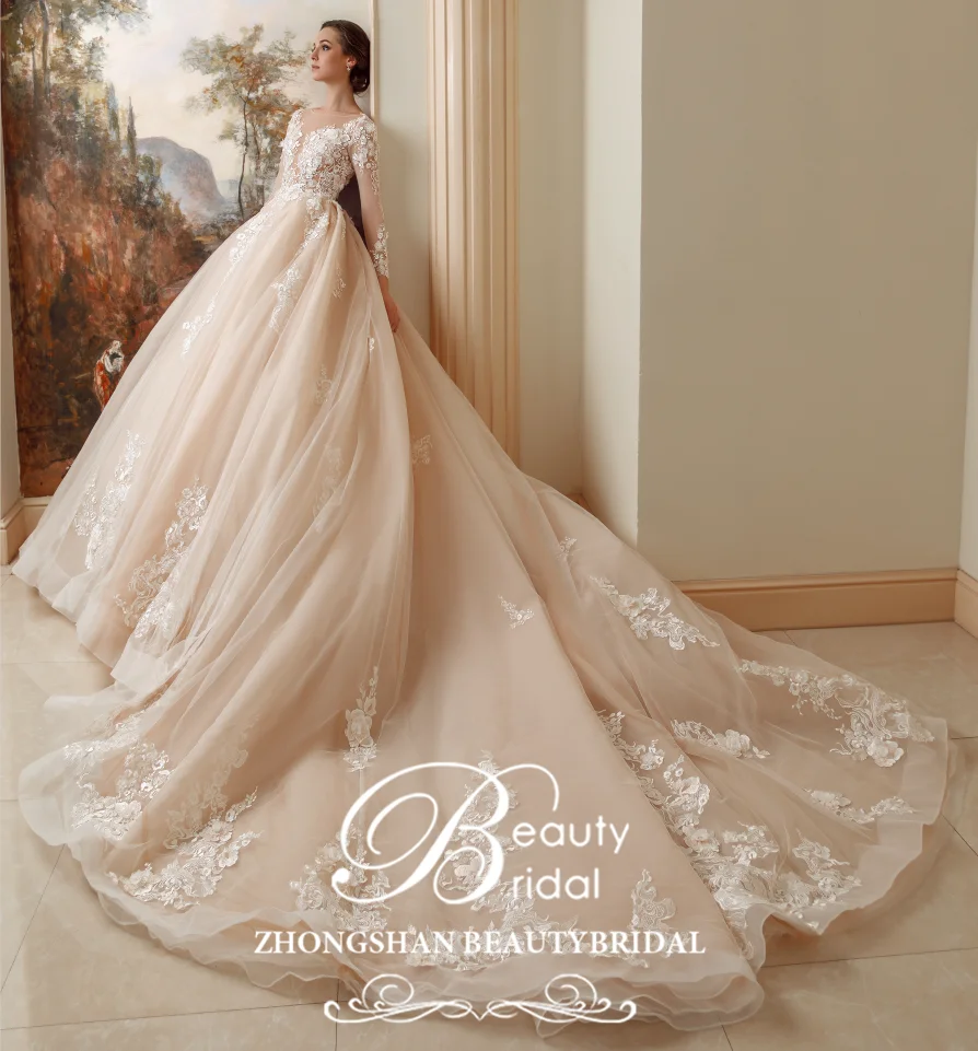 Свадебное платье 2019 романтичное кружевное принцессы с круглым вырезом и