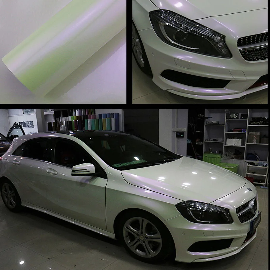 

20/30/40/50X152/200/300CM Premium Glossy Pearl White PURPLE Chameleon Vinyl Wrap Metallic Satin Pearl Car Film Sticker Wrapping