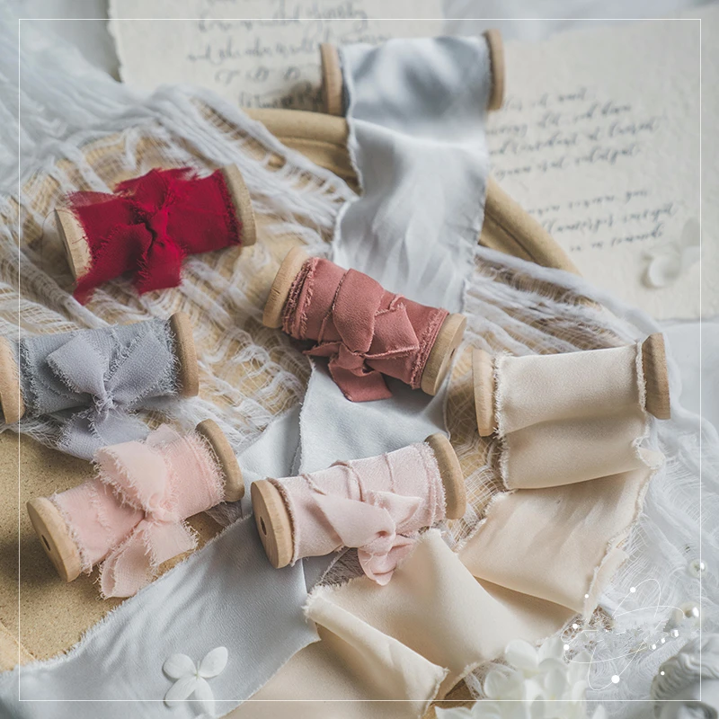 

1.4M*6CM Silk Ribbon Satin Cotton Raw Edge For Handcrafts chiffon Handmade ribbon Tape Bouquet For Wedding Card Gift Wrapping