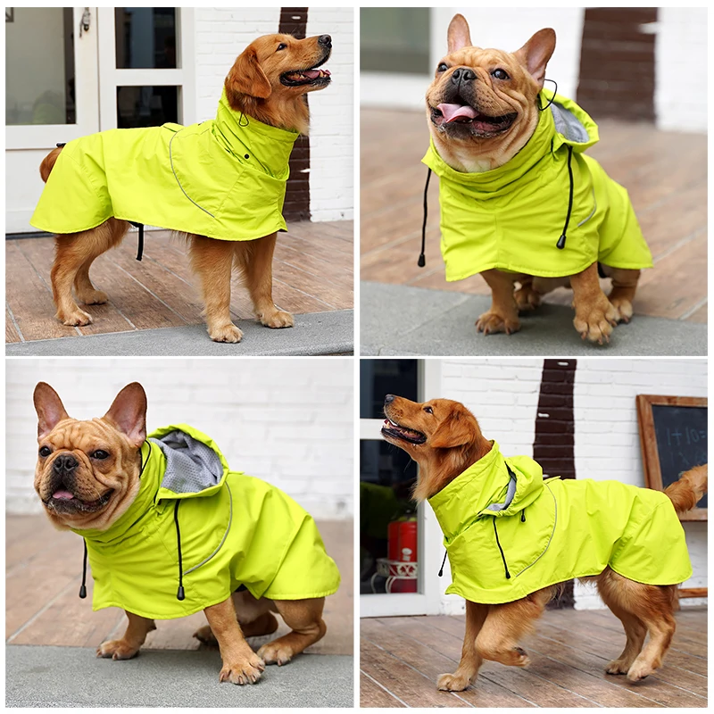 Reflective Dog Raincoat Rain Coat Jacket Poncho Detachable Cap Waterproof Pet Clothes Safety Rainwear For Large Dogs Labrador | Дом и сад