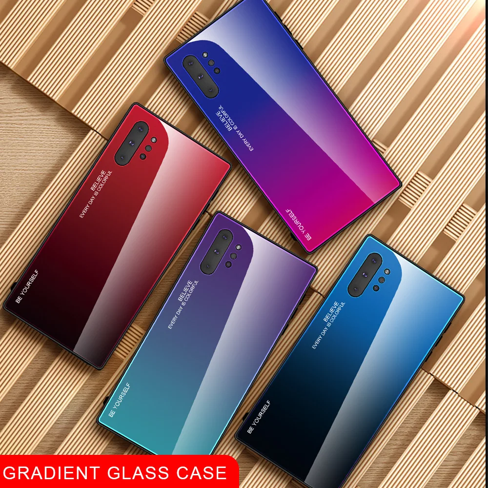 Чехол Hacrin для samsung Galaxy Note 10 Plus, чехол с градиентом, закаленное стекло, бампер, твердая задняя крышка для samsung Note 10 10+ чехол