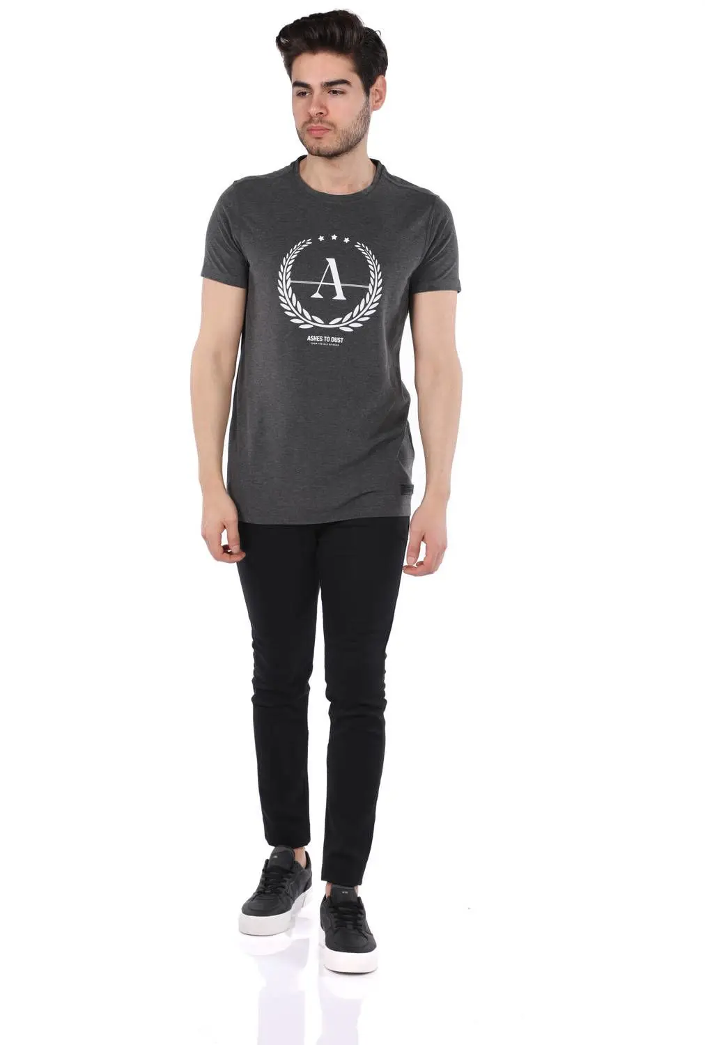 

Mens Gray Regular Fit Crew Neck T-Shirt