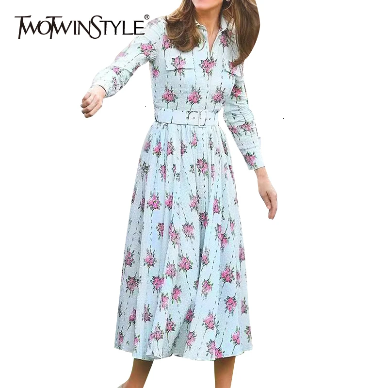 Женское Повседневное платье TWOTWINSTYLE белое с отложным воротником длинными